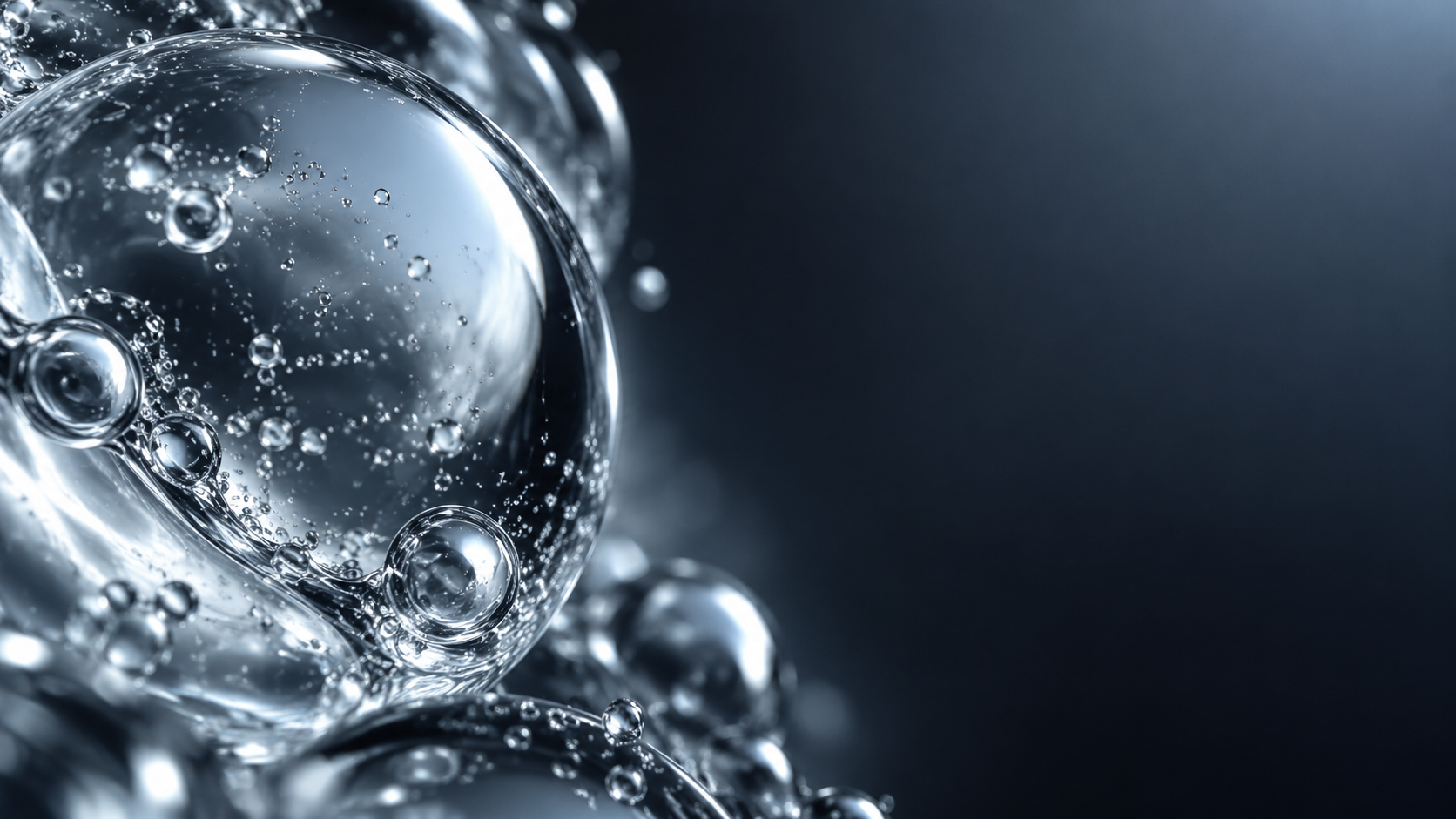 Macro study of transparent serum bubbles and silver reflections